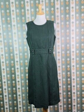 Tory Burch Stretch Twill Sleeveless Dark Green A-Line Dress